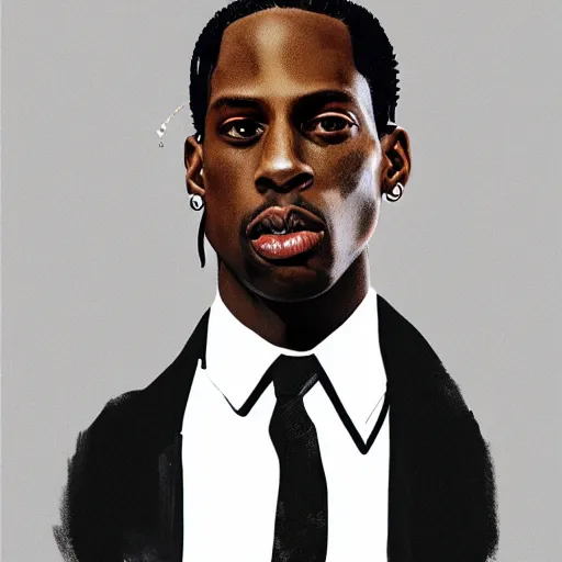 Image similar to travis scott as a agent 0 0 7, digital painting, album cover art, trending on artstation, hyperdetalied,