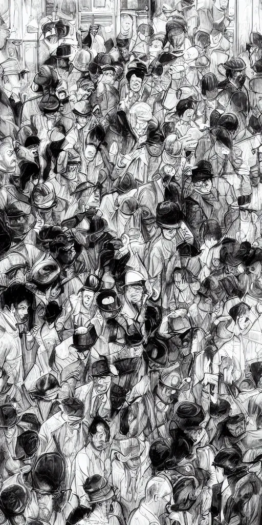 Prompt: oil painting scene from crowd in the elevator by kim jung gi