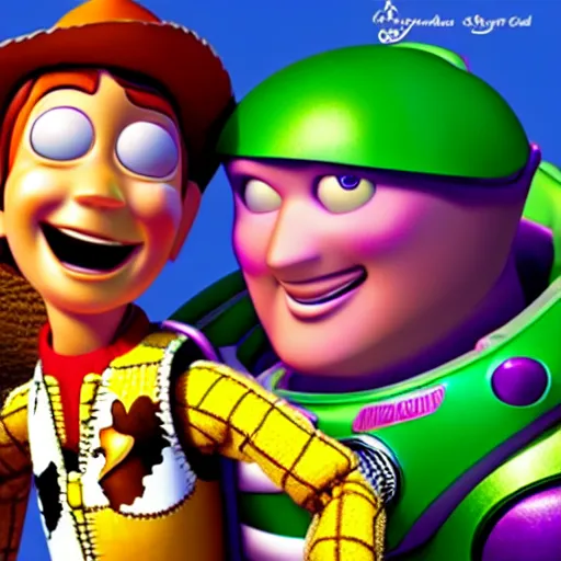 Prompt: if woody and buzz from toy story had a child together pixar animation hd