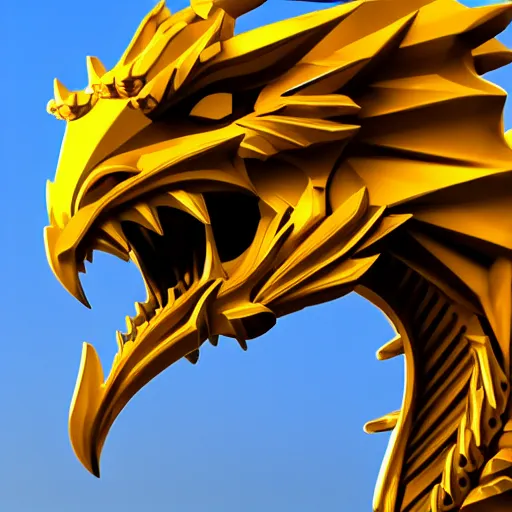 Image similar to a majestic golden dragon, hd, 4k, trending on artstation, award winning, 8k, 4k, 4k, 4k, very very very detailed, high quality lowpoly art