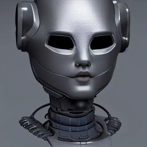 Image similar to an amazing robot-helmet, robotic head-bust portrait, of a sci-fi, human robot hybrid with weaponized systems built into the 3d helmet, cgi, zbrush, blender, octane render