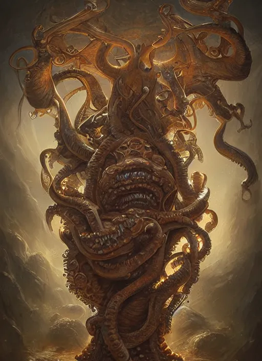 Prompt: digital painting of lovecraftian gods by filipe pagliuso and justin gerard symmetric fantasy, highly detailed, realistic intricate port