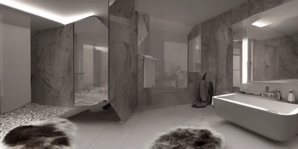 Image similar to modern bathroom but everything is furry, sharp focus, hyper realistic, realistic, hdr, hd, unreal engine, 4 k