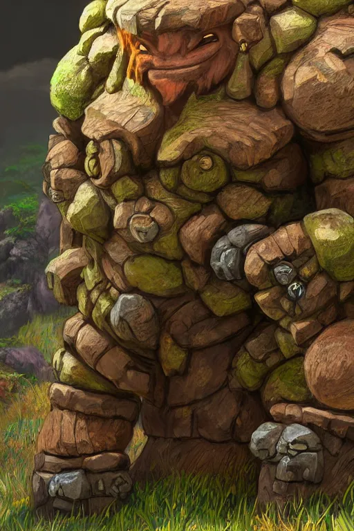 Image similar to zelda fantasy art giant golem troll wood rock greeble gemstone, global illumination ray tracing hdr fanart arstation by sung choi and eric pfeiffer and gabriel garza and casper konefal