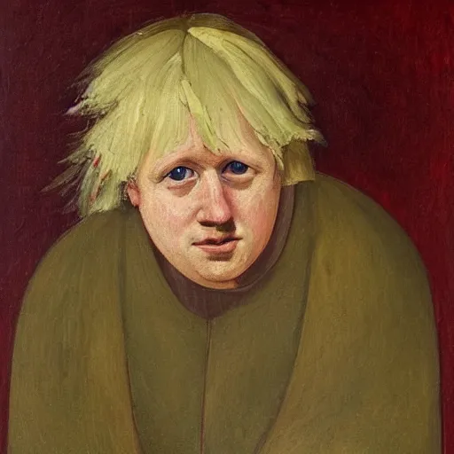 Prompt: a painting of boris johnson as a common peasant in 1 2 th century england, british museum, oil on canvas