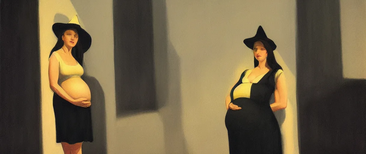 Prompt: a pregnant witch portrait, by edward hopper, new artstation artist,