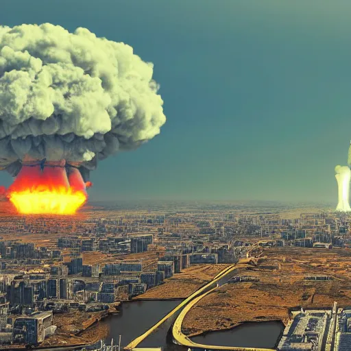 Image similar to nuclear explosion in city, 4 k