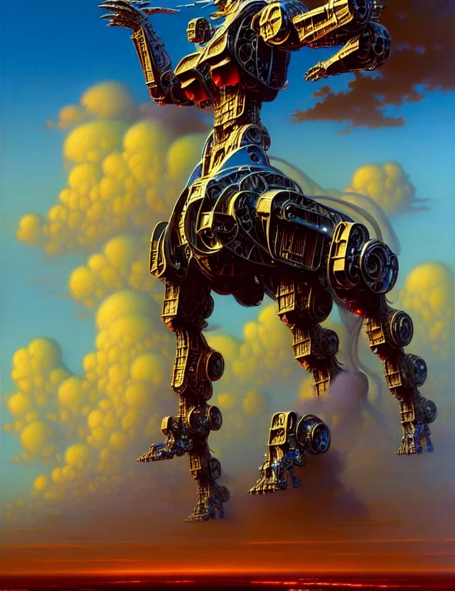 Prompt: a giant statue pegasus mecha, in the clouds, one body, tim hildebrandt, wayne barlowe, bruce pennington, donato giancola, trending on artstation, cinematic composition, beautiful lighting, hyper detailed, 8 k, oil on canvas