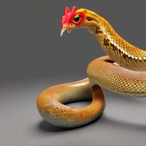 Prompt: a snake morphed with a chicken, high quality, octane render