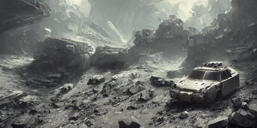 Prompt: ultra realistic illustration, an outdoor on the moon with an old broken train, lunar landscape, elegant, highly detailed, artstation, concept art, smooth, sharp focus, moody, dramatic lighting, art by wadim kashin