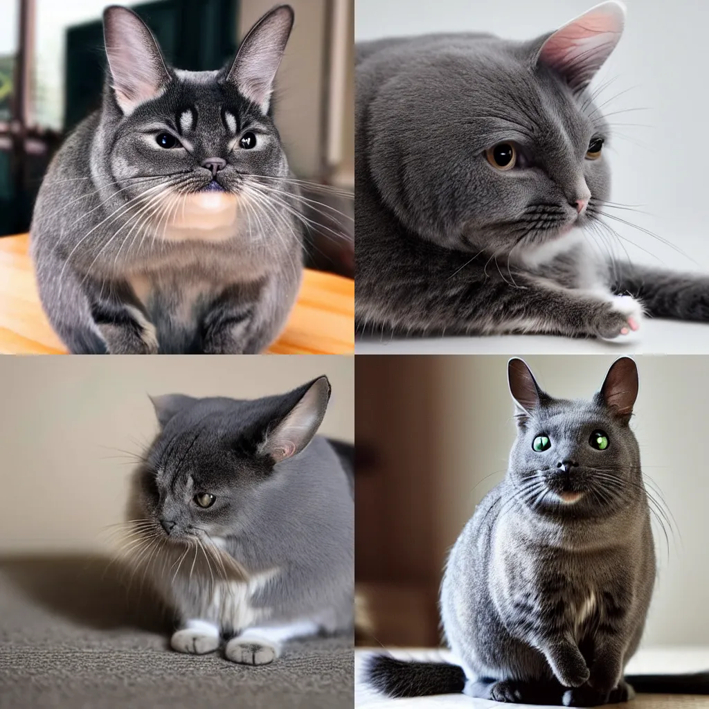 Prompt: a cat combined with a chinchilla