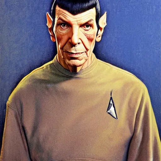 Image similar to a portrait painting Lenord Nimoy as Spock from Star Trek painted by Norman Rockwell