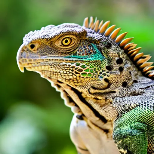 Prompt: Hawk and iguana hybrid animal, highly detailed photo taken at zoo,