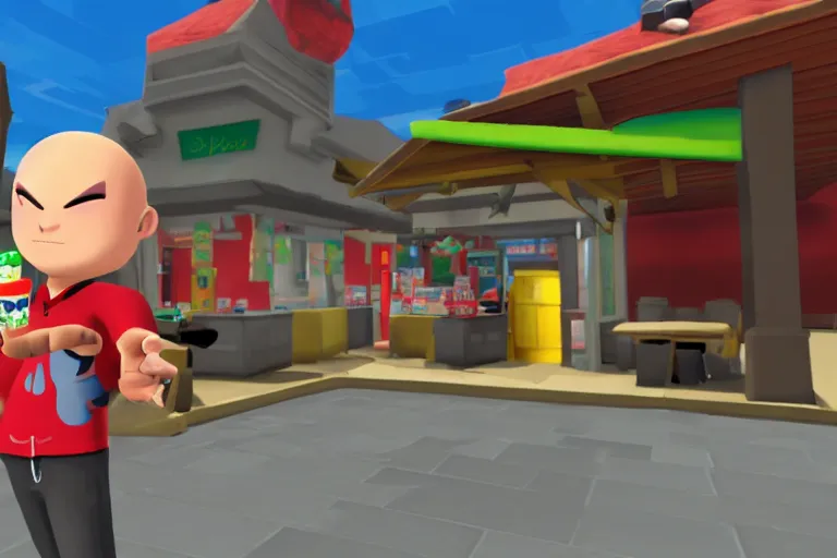 Image similar to agent 4 7 ordering a slurpee at 7 1 1, gamecube wind waker screenshot