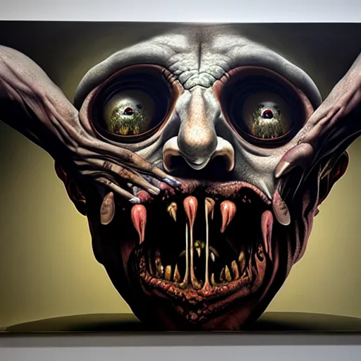 Image similar to ethos of ego, mythos of id. monsters of madness by erol otus, hyperrealistic photorealism acrylic on canvas, resembling a high - resolution photograph