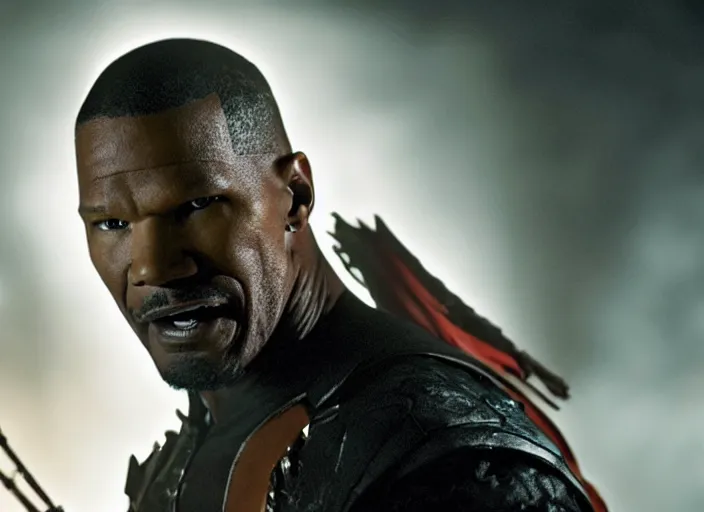 Image similar to film still of jamie foxx as spawn in the new spawn movie, 8 k