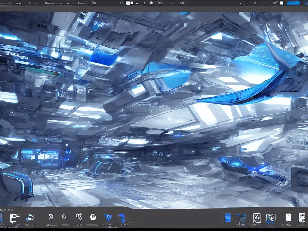 Prompt: a screenshot from a futuristic desktop with the blue color scheme