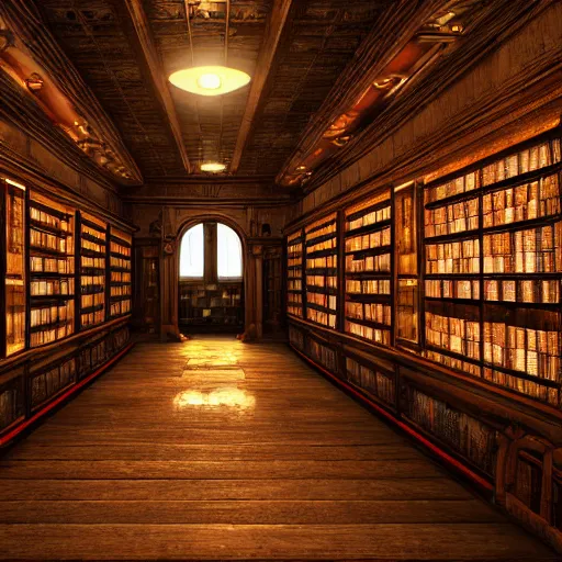 Prompt: a forever library, art nuveau, steampunk, symmetry, full frame, cinematic light , unreal engine,