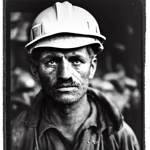 Image similar to portrait of coal mine worker by Diane Arbus, 50mm