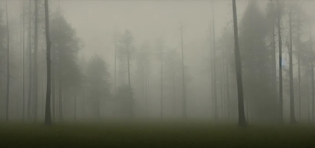 Image similar to foggy pinewood , early in the morning, painting by Caspar David Friedrich