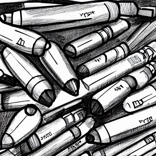 Image similar to a huge pile of pens have fallen, realistic shaded