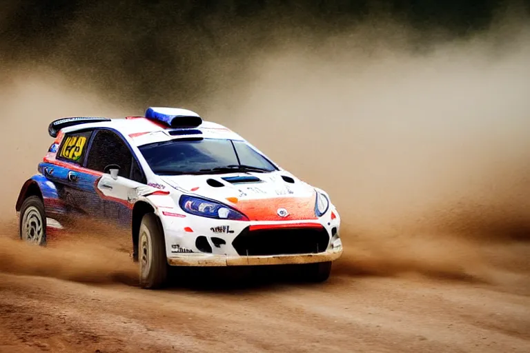 Prompt: !!!!F1!!!! rally car driving on off-road. High speed photography, motion blur, photograph, midday, muted colors, motion blur, mist