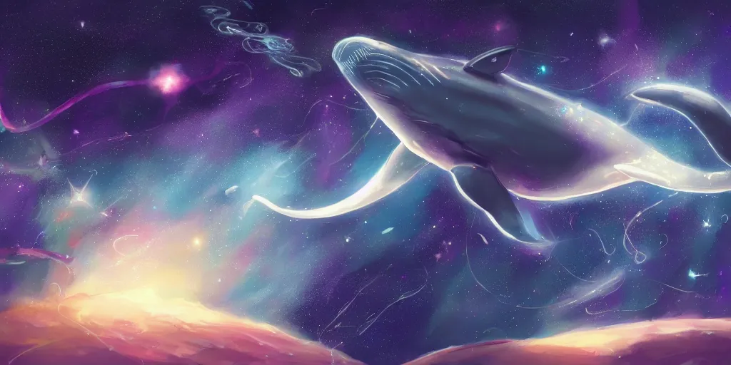 Prompt: space whale swimming through space consuming stars, digital art, trending on art station, galactic