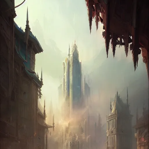 Image similar to dread tower - evil citadel. volumetric lighting, spring afternoon, overcast weather, realistic illustration, perfectly shaded, soft painting, art by krenz cushart and wenjun lin