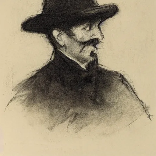 Image similar to portrait of an occult detective by alfred stevens in charcoal