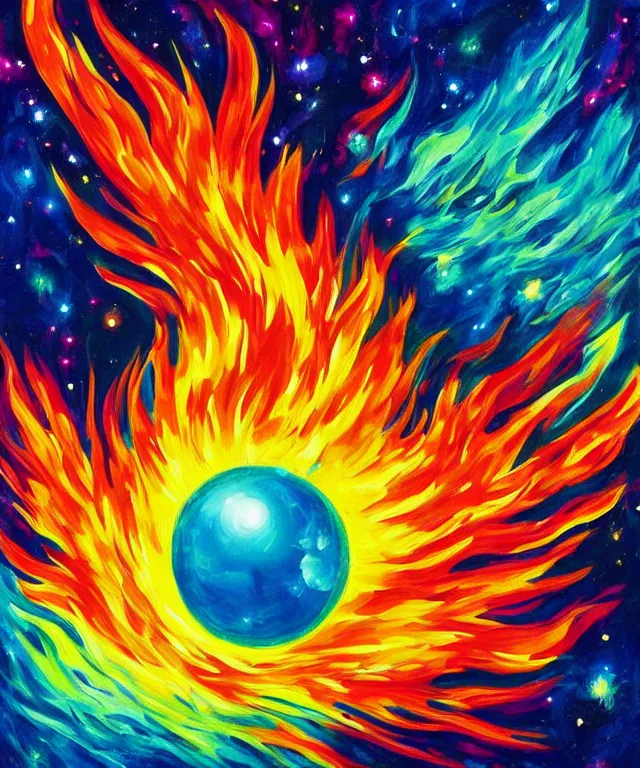 Prompt: blackhole sun, space, professional painting, bright colors, phoenix flames