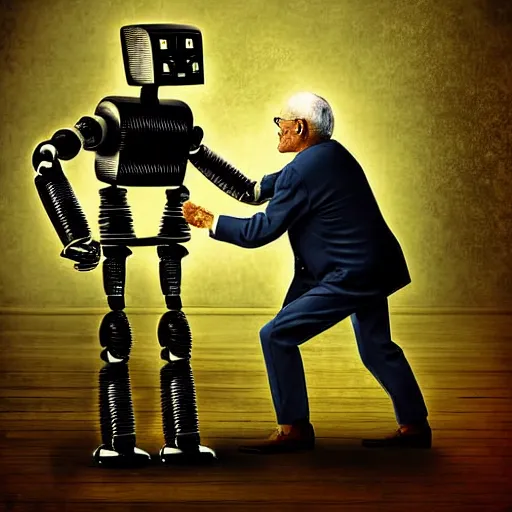 Image similar to robot attacking an old man , old photograph , 1824 , 4k , HD , realistic