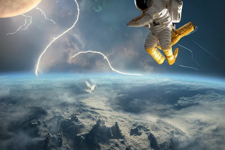 Image similar to a horse on top and an astronaut on bottom, horse is riding on the astronaut, 4 k, ultra details, cinematic, epic style, beautiful photo, hyper realistic, octane render, unreal engine, award winning, on artstation, volumetric lightning, masterpiece, golden hour,