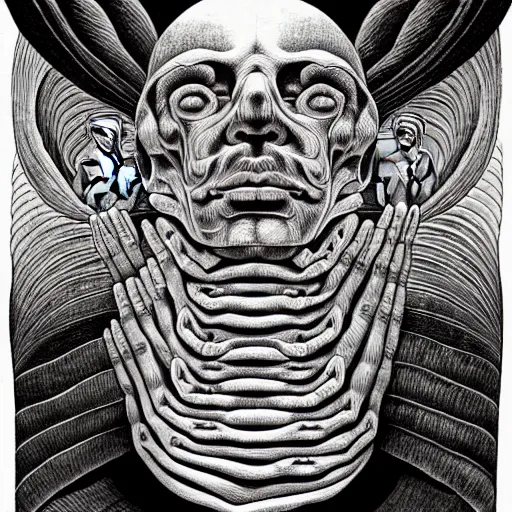 Prompt: conceptual post - mortem mexican spirit monumental portrait made by escher and william blake, highly conceptual art, intricate detailed painting, illustration sharp detail, manga 1 9 9 0