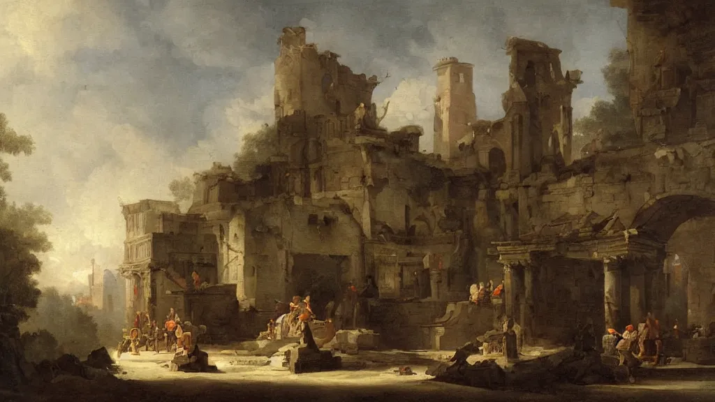 Image similar to a painting in the style of hubert robert.