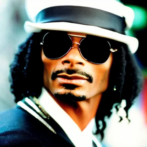 Prompt: a 1980s film still of Snoop Dogg dressed as Michael Jackson, 40mm lens, shallow depth of field, split lighting