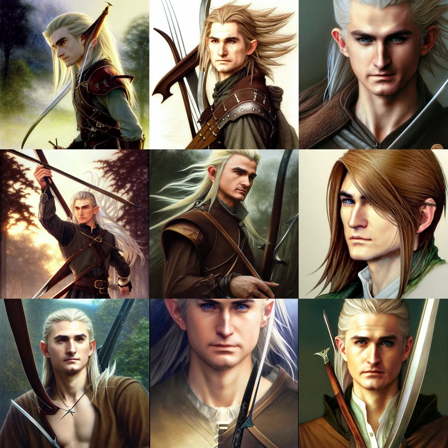 Prompt: short brown hair, (((Sephiroth))) as Legolas by Alan Lee, (golden hour), final fantasy, d&d, spell casting, highly detailed, digital painting, concept art, smooth, sharp focus, illustration, ArtStation, art by artgerm and greg rutkowski and Hikari Shimoda and Edmund Blair Leighton and Charlie Bowater