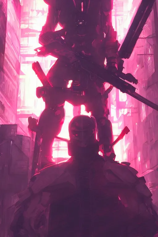 Image similar to portrait of ninja slayer, japan, in cyberpunk, neon lighting, night city, digital art from artstation by Ruan Jia and Mandy Jurgens and Artgerm and william-adolphe bouguereau and Greg Rutkowski