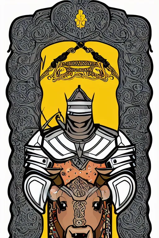 Image similar to Portrait of a bull in a medieval armor, knight, medieval, sticker, colorful, illustration, highly detailed, simple, smooth and clean vector curves, no jagged lines, vector art, smooth