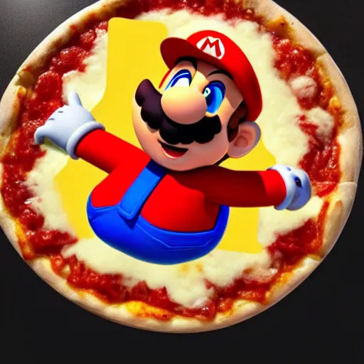 Image similar to a photo of super mario made of cheese in a pizza, food photo, professional food photo, iphone, 4 k