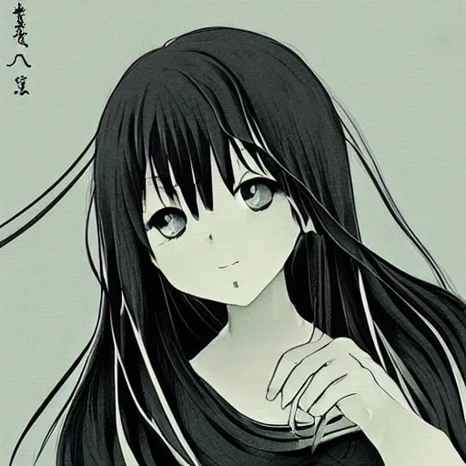 Image similar to “Detailed manga art of a beautiful Japanese girl holding a knife; loving expression; school uniform; high contrast; clean, sharp”