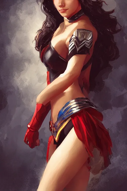 Image similar to three quarters portrait pose of a beautiful woman,super hero costume,heroic pose,highly detailed, digital painting,illustration, art by Stanley Lau