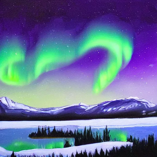 Prompt: portrait painting, aurora borealis background
