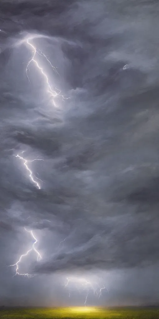 Prompt: Enormous supercell with a lightning storm, tonalism style, trending on Artstation, 8k, 4k, high-res, digital art