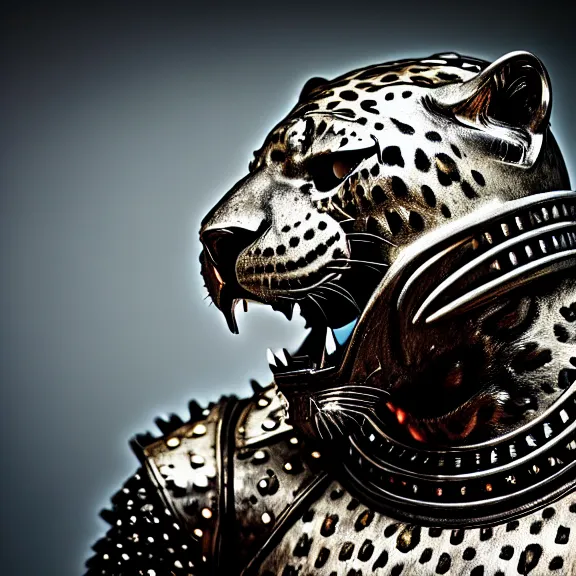 Image similar to photo of a warrior with metal jaguar theme armour, 4 k, hdr, smooth, sharp focus, high resolution, award - winning photo