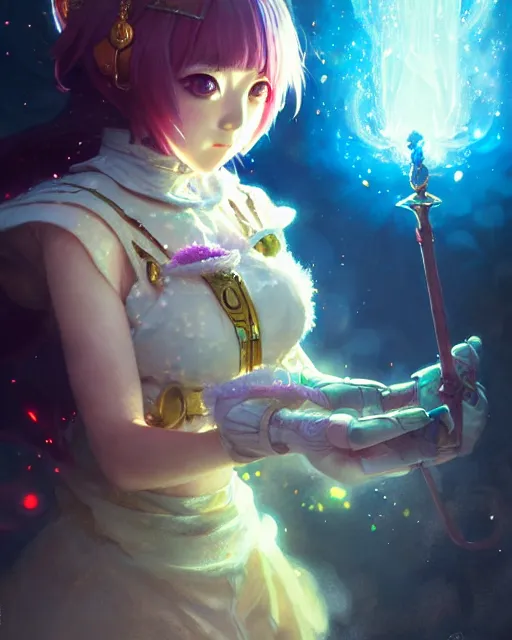 Image similar to mirei kiritani as anime girl, mushroom kingdom, fantasy character portrait, concept art, sorceress, magical aura, bright, interesting angle, intricate details, highly detailed by greg rutkowski, gaston bussiere, simon bisley