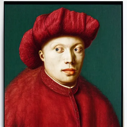 Image similar to a portrait of a person jacked into their cyberdeck by Jan van Eyck