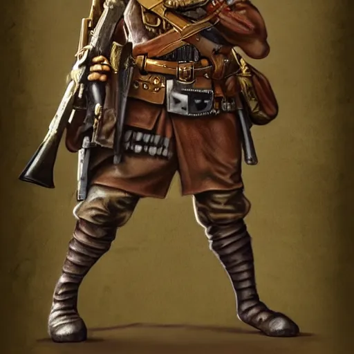 Prompt: A High fantasy WW1 dwarve soldier holding a enchanted rifle trending on artstation deviantart Pinterest detailed High Resolution HD 8k