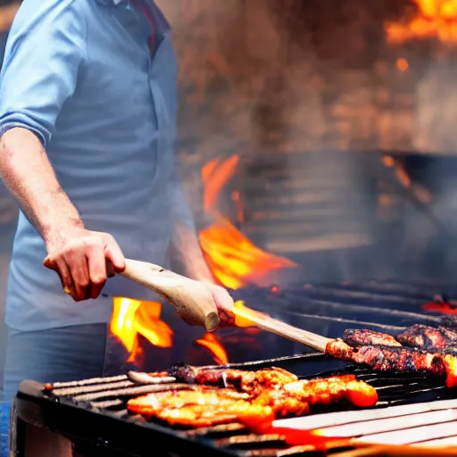 Prompt: edu gaspar cooking on a giant barbeque in 4 k photo