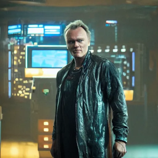 Image similar to Anthony Head as Cyberpunk Uther