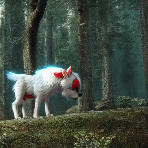 Prompt: princess mononoke rendered in redshift, ILM